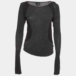 Pre Owned Just Cavalli Grey/Black Jersey Long sleeve Top L