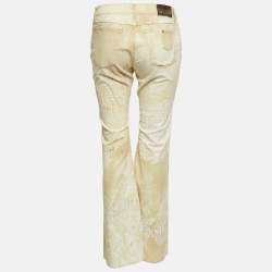 مملوكة مسبقًا بنطلون جينز بوت كات بنقشة بيسلي دينم أصفر باستيل جست كافالي مقاس وسط 28 إنش