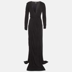 Pre Owned فستان ماكسي جست كافالي أسود جيرسي مزين بالكريستال مزيّف بربطة M