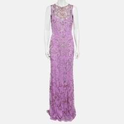 Pre Owned Just Cavalli Lavender Tulle Embellished Sleeveless Maxi Dress M