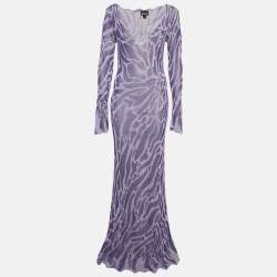 مملوكة مسبقًا Just Cavalli Purple Jacquard Lurex Knit Wavy Maxi Dress L