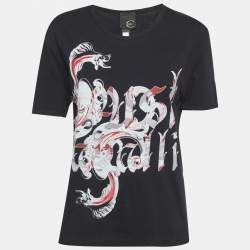 مملوكة مسبقًا Just Cavalli Black Printed Jersey Crewneck T-Shirt L