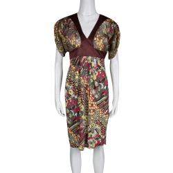 Pre Owned Just Cavalli Multicolor Printed Lurex Detail Short Sleeve Dress S