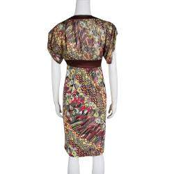 Pre Owned Just Cavalli Multicolor Printed Lurex Detail Short Sleeve Dress S