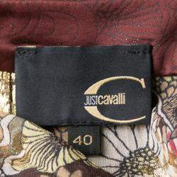 Pre Owned Just Cavalli Multicolor Printed Lurex Detail Short Sleeve Dress S