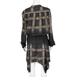 Pre Owned Just Cavalli Black Geometric Print Belted Long Sleeve Dress M
