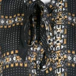 Pre Owned Just Cavalli Black Geometric Print Belted Long Sleeve Dress M