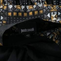 Pre Owned Just Cavalli Black Geometric Print Belted Long Sleeve Dress M