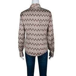 Pre Owned Just Cavalli Lipstick Printed Silk Satin Contrast Collar Shirt M