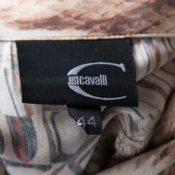 Pre Owned Just Cavalli Lipstick Printed Silk Satin Contrast Collar Shirt M