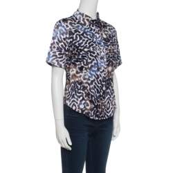 Pre Owned Just Cavalli Multicolor Animal Print Short Sleeve Blouse M