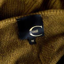 Pre Owned Just Cavalli Brown Knit Burnout Velvet Flounce Detail Top and Skirt Set M