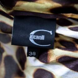 Pre Owned Just Cavalli Dark Brown Leopard Print Silk Draped Cowl Neck Top S