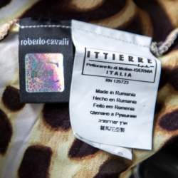 Pre Owned Just Cavalli Dark Brown Leopard Print Silk Draped Cowl Neck Top S