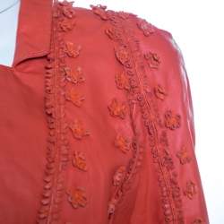 Pre Owned Just Cavalli Red Floral Appliqued Leather Jacket M