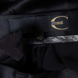 Just Cavalli Black Wool Logo Plaque Detail Straight Fit Trousers S
