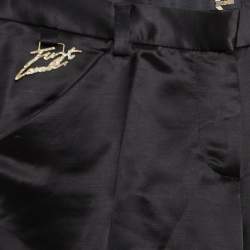 Just Cavalli Black Wool Logo Plaque Detail Straight Fit Trousers S
