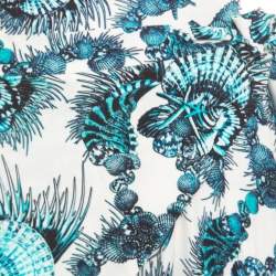 Just Cavalli White and Blue Shell Printed Draped Tie Detail Pants M