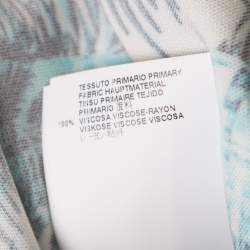 Pre Owned Just Cavalli White and Blue Shell Printed Cowl Neck Sleeveless Top L