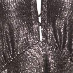 Pre Owned Just Cavalli Silver Textured Short Sleeve Keyhole Detail Dress M