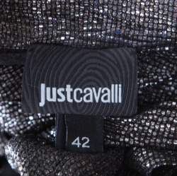Pre Owned Just Cavalli Silver Textured Short Sleeve Keyhole Detail Dress M