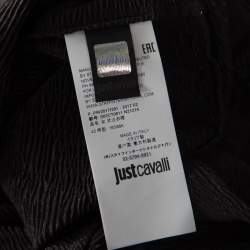 Pre Owned Just Cavalli Silver Textured Short Sleeve Keyhole Detail Dress M