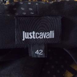 Pre Owned Just Cavalli Black Geometric Print Belted Long Sleeve Dress M