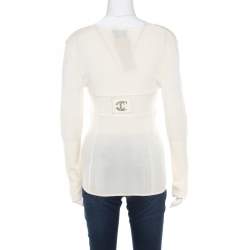 Pre Owned Just Cavalli Cream Rib Knit Long Sleeve Fitted Top M