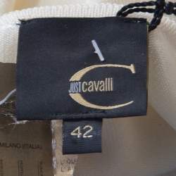 Pre Owned Just Cavalli Cream Rib Knit Long Sleeve Fitted Top M