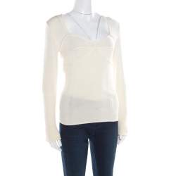 Pre Owned Just Cavalli Cream Rib Knit Long Sleeve Fitted Top M