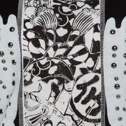 Pre Owned Just Cavalli Black and White Printed Studded Crew Neck T-Shirt L