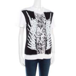 Pre Owned Just Cavalli Black and White Printed Studded Crew Neck T-Shirt L