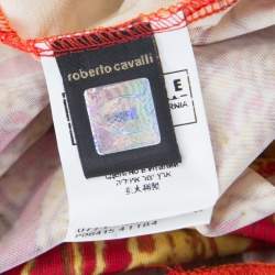 Pre Owned Just Cavalli Red and Yellow Printed Jersey Sleeveless Midi Dress S