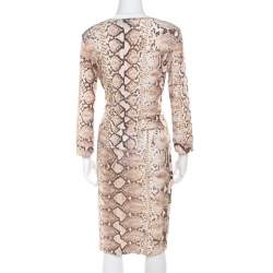Pre Owned Just Cavalli Brown and Beige Python Scale Printed Jersey Dress XL