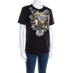 Pre Owned Just Cavalli Black Cotton Jersey Sequin Paillette Embellished T-Shirt M