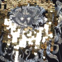 Pre Owned Just Cavalli Black Cotton Jersey Sequin Paillette Embellished T-Shirt M