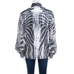 Pre Owned Just Cavalli Metallic Black and White Silk and Lurex Animal Print Shirt M