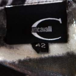 Pre Owned Just Cavalli Metallic Black and White Silk and Lurex Animal Print Shirt M