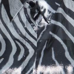 Pre Owned Just Cavalli Metallic Black and White Silk and Lurex Animal Print Shirt M