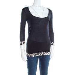 Just Cavalli Black Jersey Animal Printed Trim Scoop Neck T-Shirt S