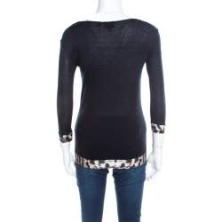 Just Cavalli Black Jersey Animal Printed Trim Scoop Neck T-Shirt S