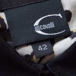 Pre Owned Just Cavalli Black Satin Animal Print Paneled Long Sleeve Shirt M