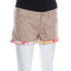 Just Cavalli  Beige Stretch Cotton Contrast Cuff Detail Mini Shorts S
