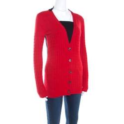 Just Cavalli Bicolor Textured Knit Wool Button Front Cardigan XS