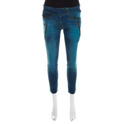 Just Cavalli Indigo Pigment Overdyed Denim Zipper Detail Tapered Jeans S