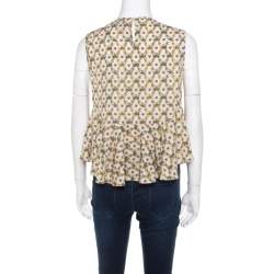 Pre Owned Just Cavalli Beige Floral Print Sleeveless Peplum Top S