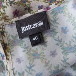 Pre Owned Just Cavalli Beige Floral Print Sleeveless Peplum Top S