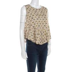 Pre Owned Just Cavalli Beige Floral Print Sleeveless Peplum Top S