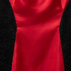 Just Cavalli Dark Red Stretch Satin Contrast Lace Paneled V Neck Sheath Dress S