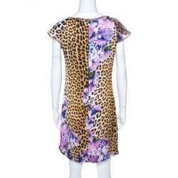 Pre Owned Just Cavalli Multicolor Leopard and Floral Print Cap Sleeve Shift DressM